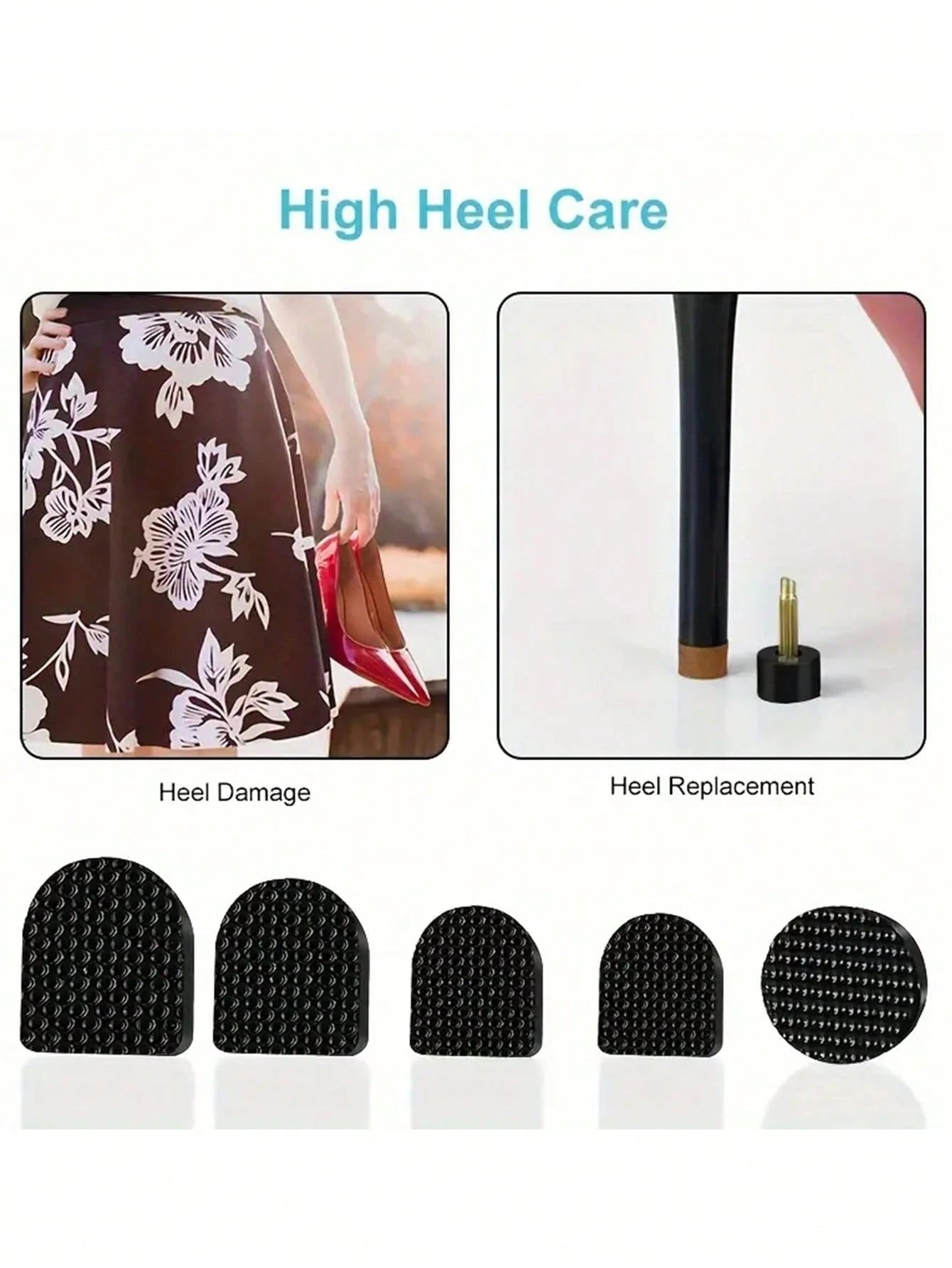15 Pairs Of 5 Different Size Black High Heel Nail Heel Wear-Resistant Heel Leather Anti-Slip High Heel Accessories, For Black Shoes, Black Pumps