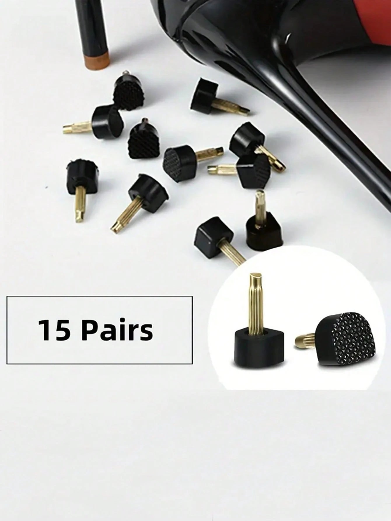 15 Pairs Of 5 Different Size Black High Heel Nail Heel Wear-Resistant Heel Leather Anti-Slip High Heel Accessories, For Black Shoes, Black Pumps