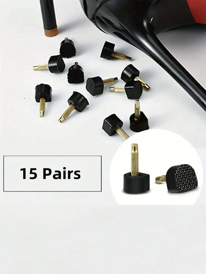 15 Pairs Of 5 Different Size Black High Heel Nail Heel Wear-Resistant Heel Leather Anti-Slip High Heel Accessories, For Black Shoes, Black Pumps