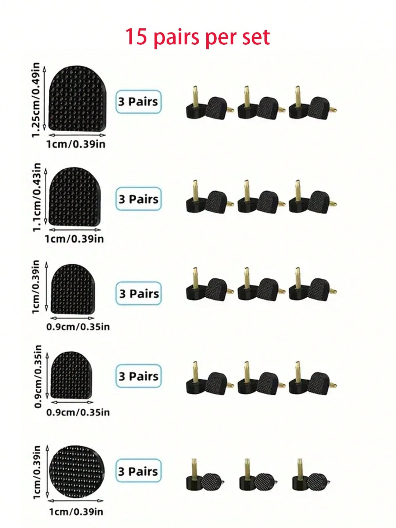 15 Pairs Of 5 Different Size Black High Heel Nail Heel Wear-Resistant Heel Leather Anti-Slip High Heel Accessories, For Black Shoes, Black Pumps