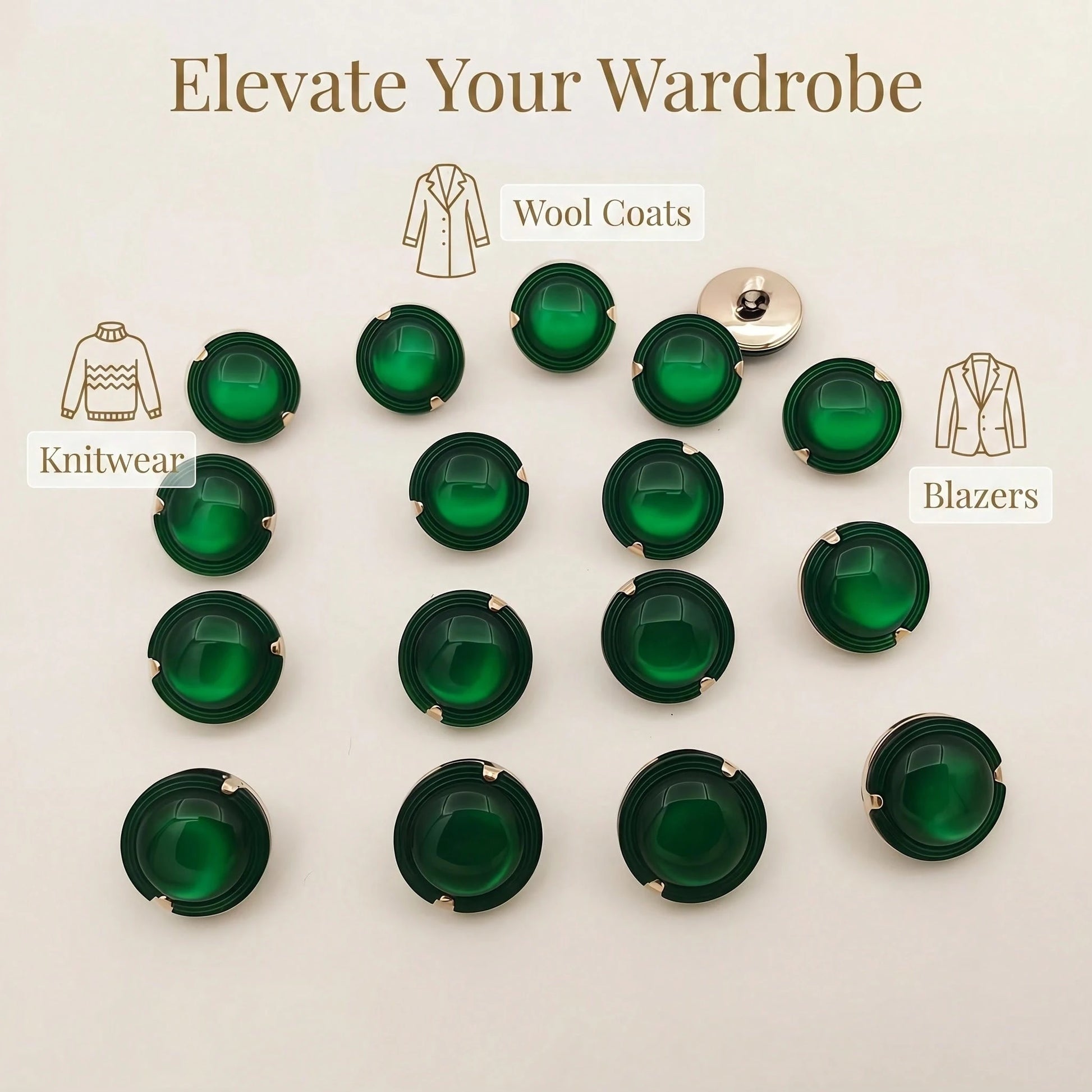 15pcs/1.8cm Fashion Personalized Minimalist Versatile Round Green Plastic Buttons, Luxury Resin Buttons, European And American Style High-End Vintage Elegant Versatile Buttons, Handmade Sewing High-Qu