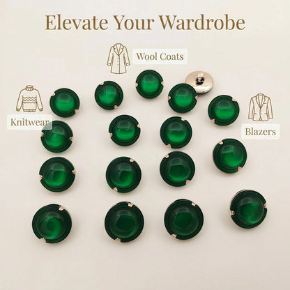 15pcs/1.8cm Fashion Personalized Minimalist Versatile Round Green Plastic Buttons, Luxury Resin Buttons, European And American Style High-End Vintage Elegant Versatile Buttons, Handmade Sewing High-Qu