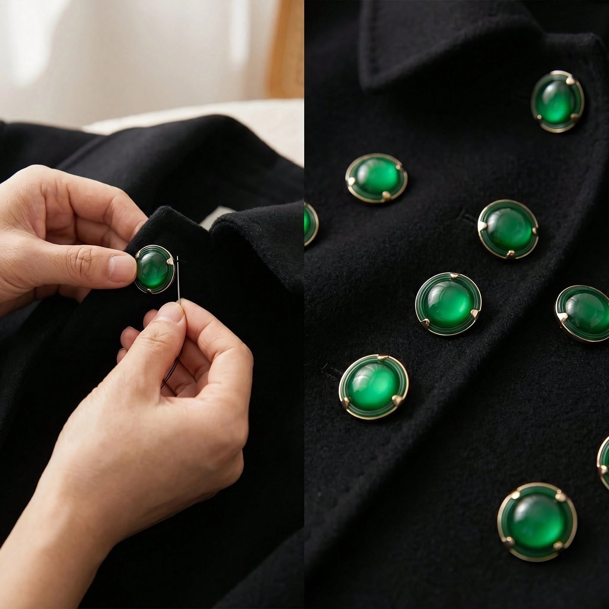 15pcs/1.8cm Fashion Personalized Minimalist Versatile Round Green Plastic Buttons, Luxury Resin Buttons, European And American Style High-End Vintage Elegant Versatile Buttons, Handmade Sewing High-Qu