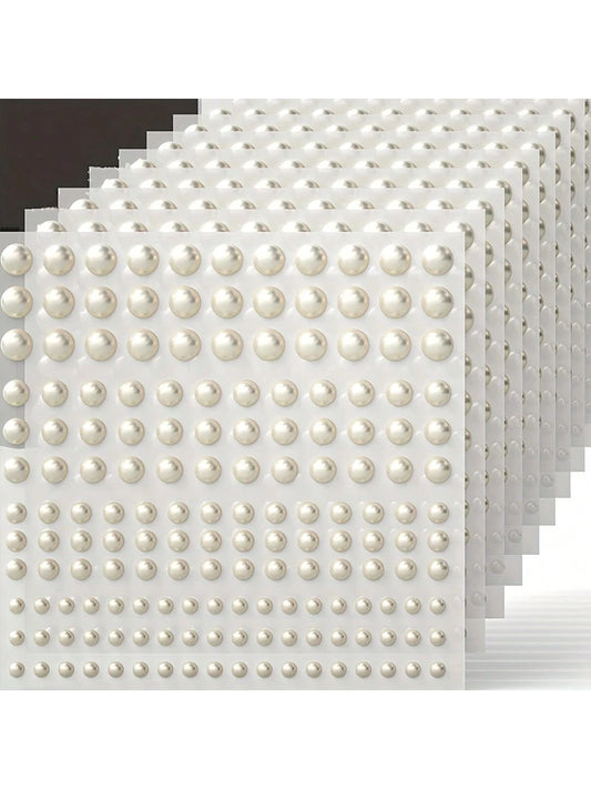 1650pcs Self-Adhesive Pearl Stickers, 4 Sizes, Milky White Pearl Jewelry Nail, Face, Body, Hair, Phone Decoration, 0.12in/0.16in/0.20in/0.24in, Aesthetic