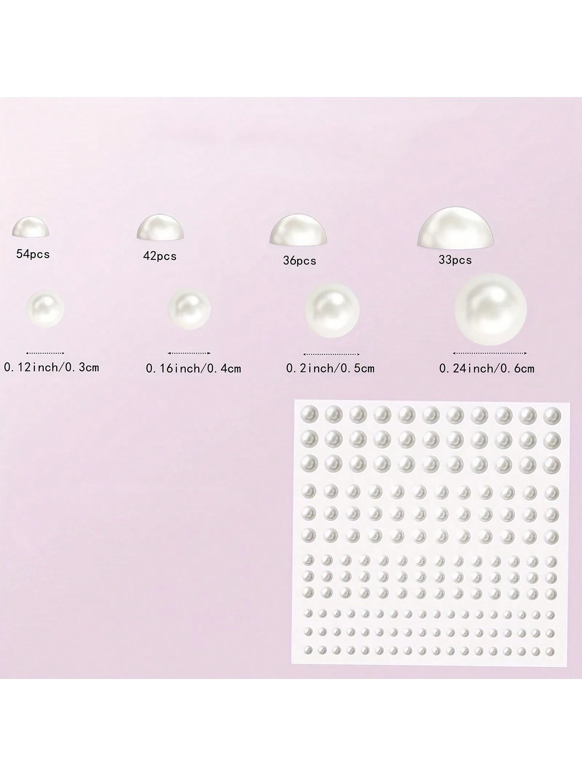 1650pcs Self-Adhesive Pearl Stickers, 4 Sizes, Milky White Pearl Jewelry Nail, Face, Body, Hair, Phone Decoration, 0.12in/0.16in/0.20in/0.24in, Aesthetic