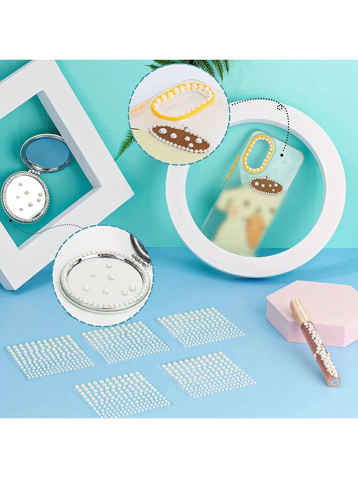 1650pcs Self-Adhesive Pearl Stickers, 4 Sizes, Milky White Pearl Jewelry Nail, Face, Body, Hair, Phone Decoration, 0.12in/0.16in/0.20in/0.24in, Aesthetic