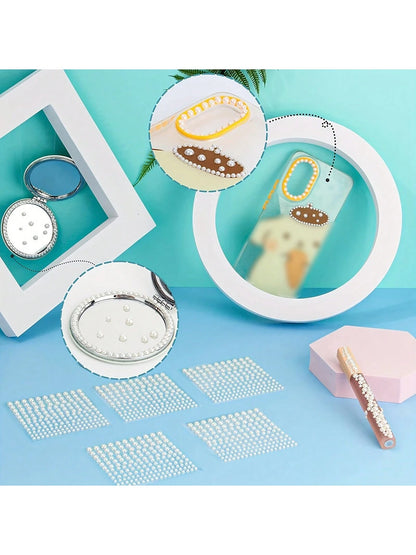 1650pcs Self-Adhesive Pearl Stickers, 4 Sizes, Milky White Pearl Jewelry Nail, Face, Body, Hair, Phone Decoration, 0.12in/0.16in/0.20in/0.24in, Aesthetic