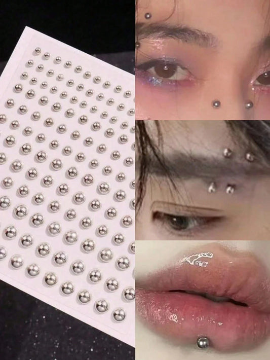 165pcs/Set 3-6m Adhesive Eyebrow & Lip Piercing/Non-Piercing Body Jewelry Face Stickers
