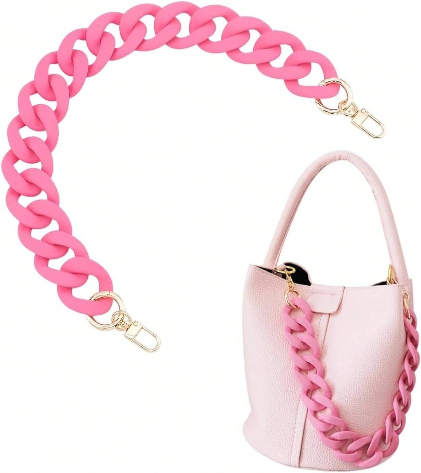 18 Inch Pink Acrylic Bag Strap, 1.3 Inch Wide Purse Charm Decorative Bag Chain Flat Strap Purse Replacement Chain With Golden Buckles For Handbag Wallet Crossbody Shouder Bags