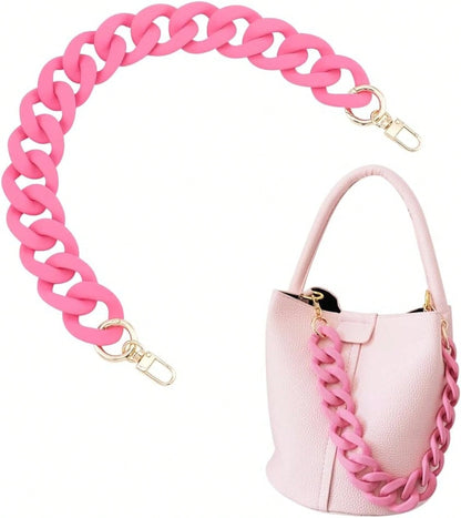 18 Inch Pink Acrylic Bag Strap, 1.3 Inch Wide Purse Charm Decorative Bag Chain Flat Strap Purse Replacement Chain With Golden Buckles For Handbag Wallet Crossbody Shouder Bags