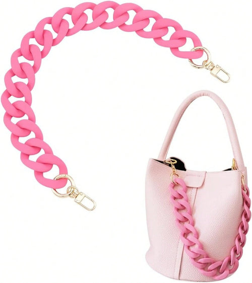 18 Inch Pink Acrylic Bag Strap, 1.3 Inch Wide Purse Charm Decorative Bag Chain Flat Strap Purse Replacement Chain With Golden Buckles For Handbag Wallet Crossbody Shouder Bags