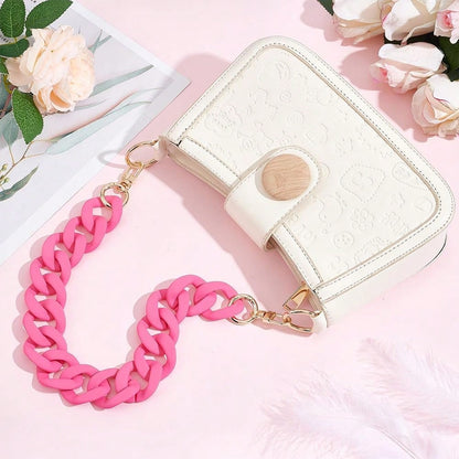 18 Inch Pink Acrylic Bag Strap, 1.3 Inch Wide Purse Charm Decorative Bag Chain Flat Strap Purse Replacement Chain With Golden Buckles For Handbag Wallet Crossbody Shouder Bags