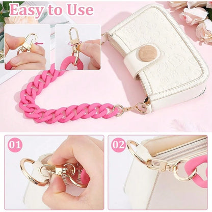 18 Inch Pink Acrylic Bag Strap, 1.3 Inch Wide Purse Charm Decorative Bag Chain Flat Strap Purse Replacement Chain With Golden Buckles For Handbag Wallet Crossbody Shouder Bags