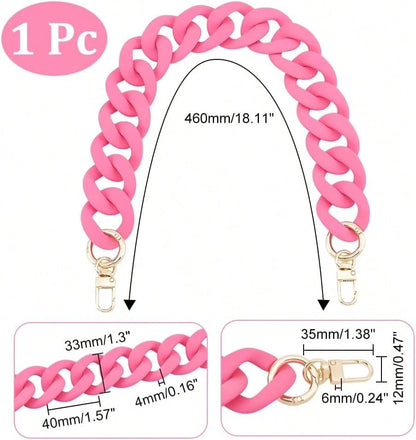 18 Inch Pink Acrylic Bag Strap, 1.3 Inch Wide Purse Charm Decorative Bag Chain Flat Strap Purse Replacement Chain With Golden Buckles For Handbag Wallet Crossbody Shouder Bags