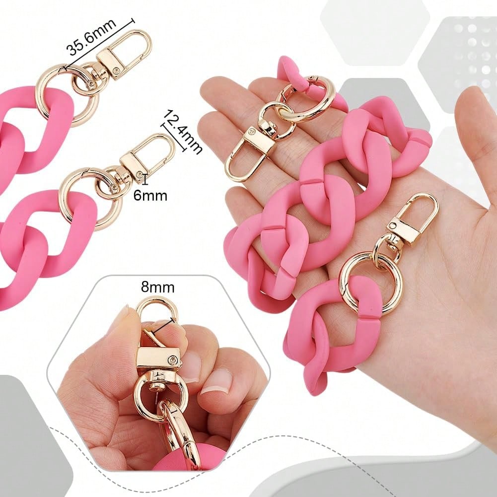 18 Inch Pink Acrylic Bag Strap, 1.3 Inch Wide Purse Charm Decorative Bag Chain Flat Strap Purse Replacement Chain With Golden Buckles For Handbag Wallet Crossbody Shouder Bags
