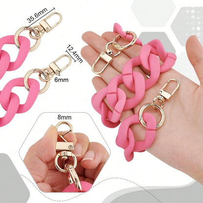18 Inch Pink Acrylic Bag Strap, 1.3 Inch Wide Purse Charm Decorative Bag Chain Flat Strap Purse Replacement Chain With Golden Buckles For Handbag Wallet Crossbody Shouder Bags