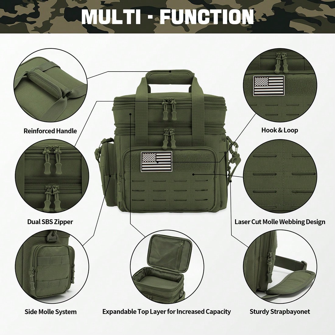 18L Unisex Large Capacity Tactical Insulated Lunch Cooler Bag With MOLLE Webbing For Work Office Camping Picnic Hiking Gym Beach Daily Outdoor Use