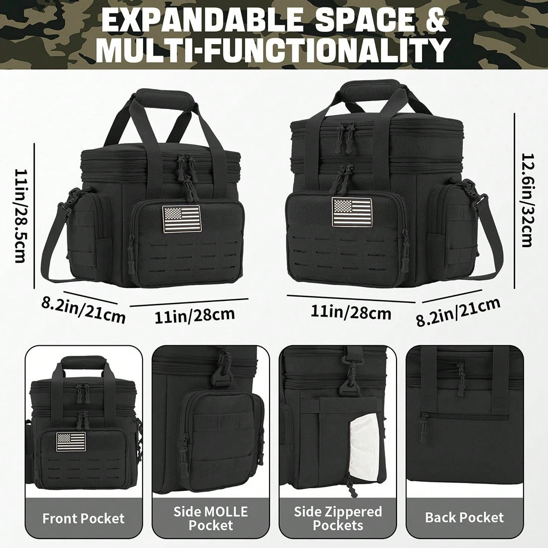 18L Unisex Large Capacity Tactical Insulated Lunch Cooler Bag With MOLLE Webbing For Work Office Camping Picnic Hiking Gym Beach Daily Outdoor Use