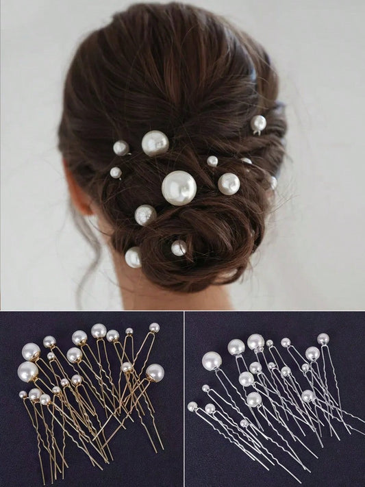 18pcs Pearl Hair Clip Set, Bride Hairpin, Bridal Wedding Veil Hair Accessories, Simple U-Shaped Hair Clips