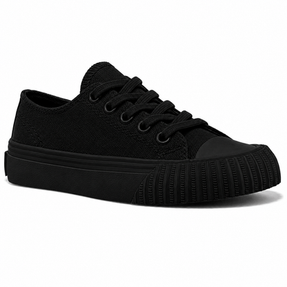 Black low-top sneaker on a white background.