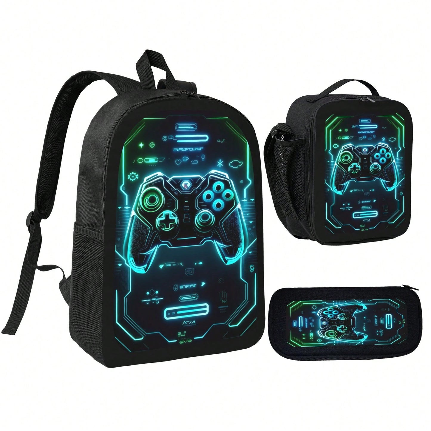 1k+Sold(Game Controller) Men's Fashion Backpack + Insulated Lunch Bag + Pencil Case 3 Pieces Set, Minimalist Men's Lightweight Backpack, Outdoor Travel Bag, Multi-Compartment Versatile Casual Bag, Sto