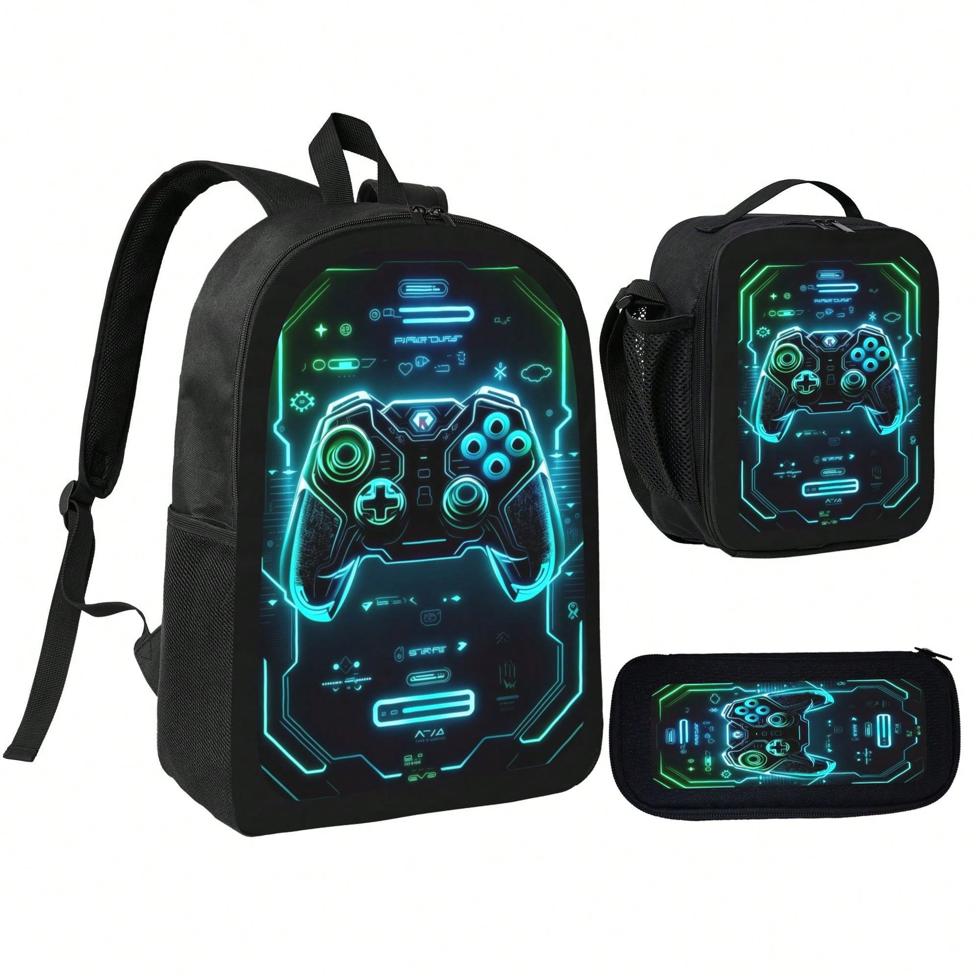 1k+Sold(Game Controller) Men's Fashion Backpack + Insulated Lunch Bag + Pencil Case 3 Pieces Set, Minimalist Men's Lightweight Backpack, Outdoor Travel Bag, Multi-Compartment Versatile Casual Bag, Sto