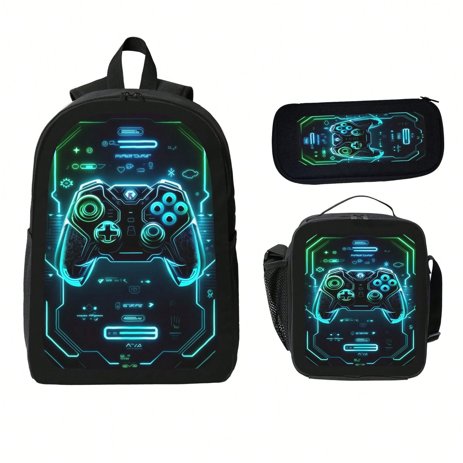 1k+Sold(Game Controller) Men's Fashion Backpack + Insulated Lunch Bag + Pencil Case 3 Pieces Set, Minimalist Men's Lightweight Backpack, Outdoor Travel Bag, Multi-Compartment Versatile Casual Bag, Sto