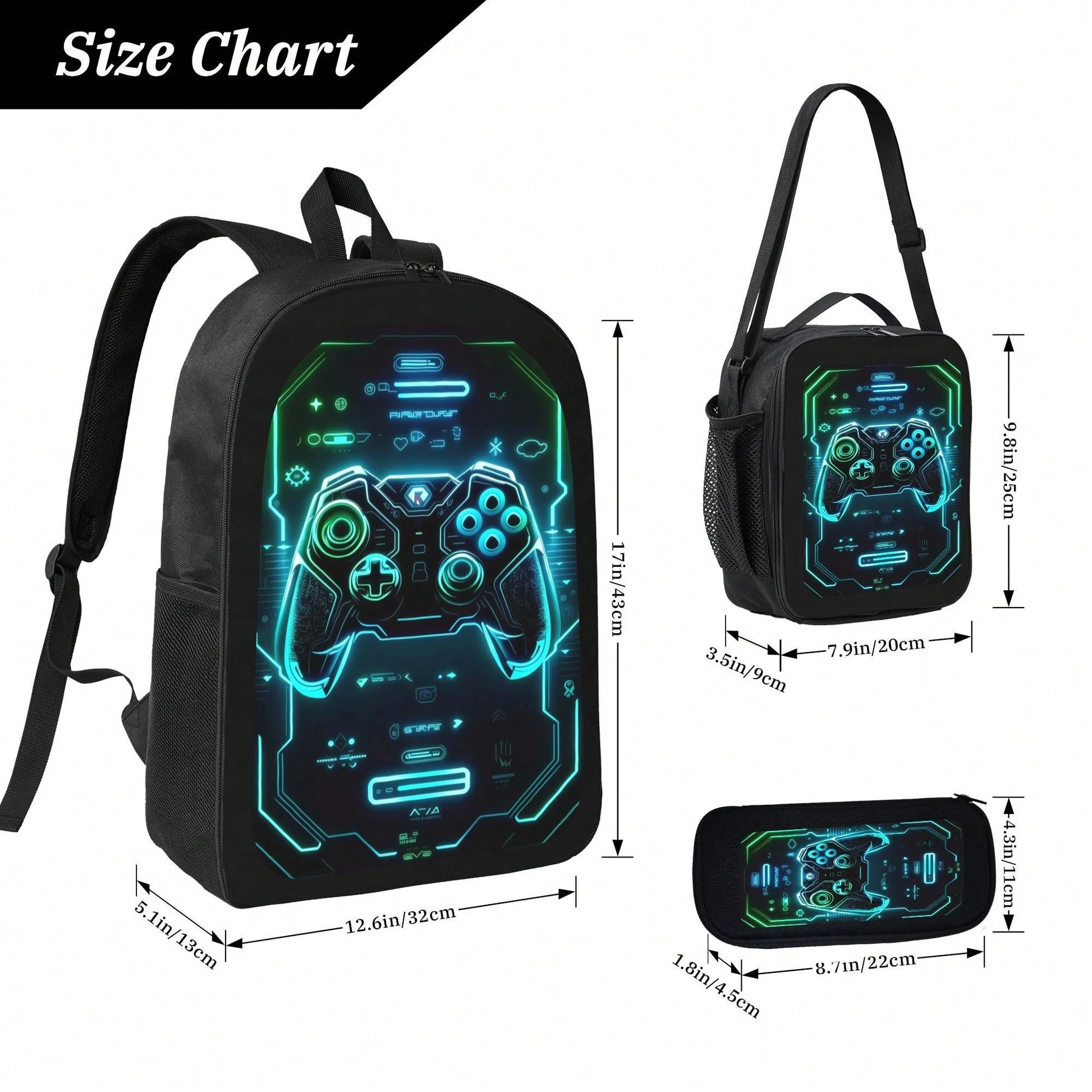 1k+Sold(Game Controller) Men's Fashion Backpack + Insulated Lunch Bag + Pencil Case 3 Pieces Set, Minimalist Men's Lightweight Backpack, Outdoor Travel Bag, Multi-Compartment Versatile Casual Bag, Sto