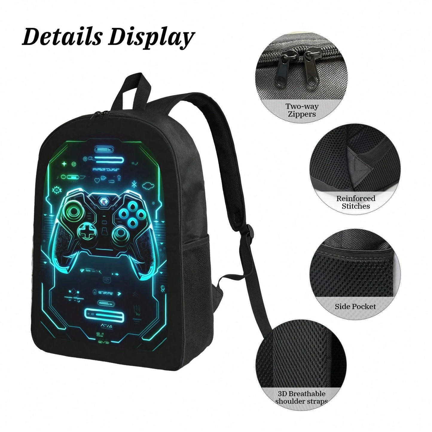 1k+Sold(Game Controller) Men's Fashion Backpack + Insulated Lunch Bag + Pencil Case 3 Pieces Set, Minimalist Men's Lightweight Backpack, Outdoor Travel Bag, Multi-Compartment Versatile Casual Bag, Sto