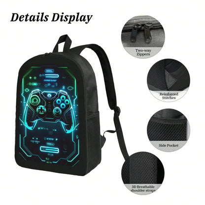 1k+Sold(Game Controller) Men's Fashion Backpack + Insulated Lunch Bag + Pencil Case 3 Pieces Set, Minimalist Men's Lightweight Backpack, Outdoor Travel Bag, Multi-Compartment Versatile Casual Bag, Sto
