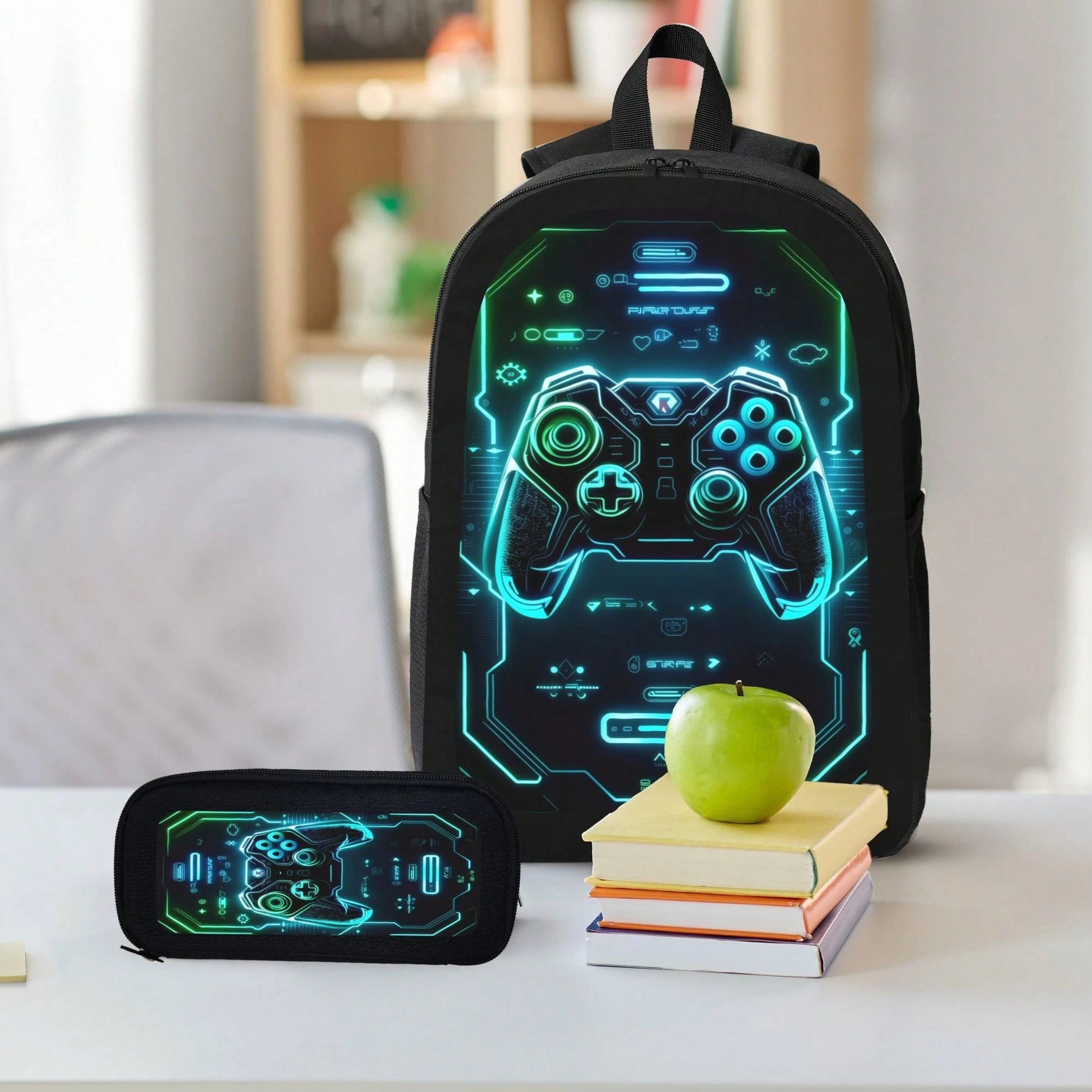 1k+Sold(Game Controller) Men's Fashion Backpack + Insulated Lunch Bag + Pencil Case 3 Pieces Set, Minimalist Men's Lightweight Backpack, Outdoor Travel Bag, Multi-Compartment Versatile Casual Bag, Sto