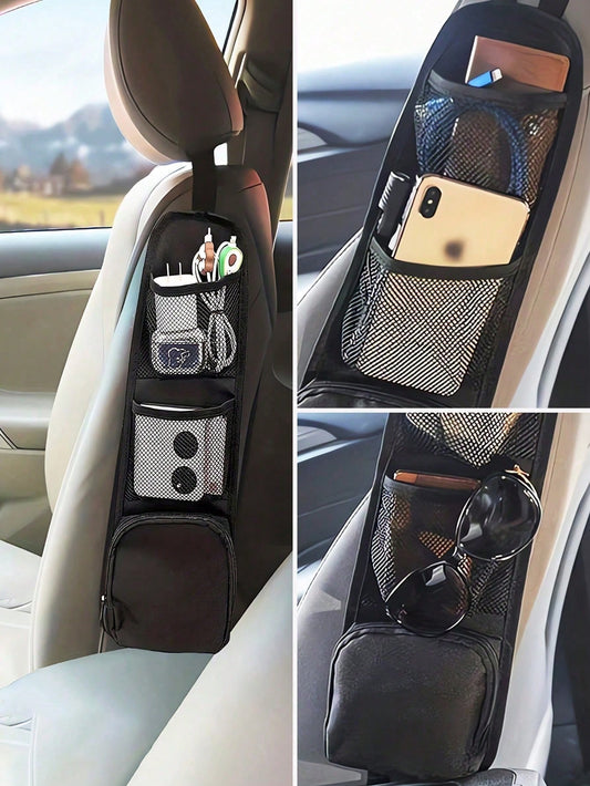 1pair Black Car Seat Organizer Car Storage Bag Car Hanging Storage Bag With Multi-Pocket Car Seat Storage Bag Mesh Hanging Storage Bag Auto Seat Side Bag Organizer Phone Holder Drink Holder Phone Orga