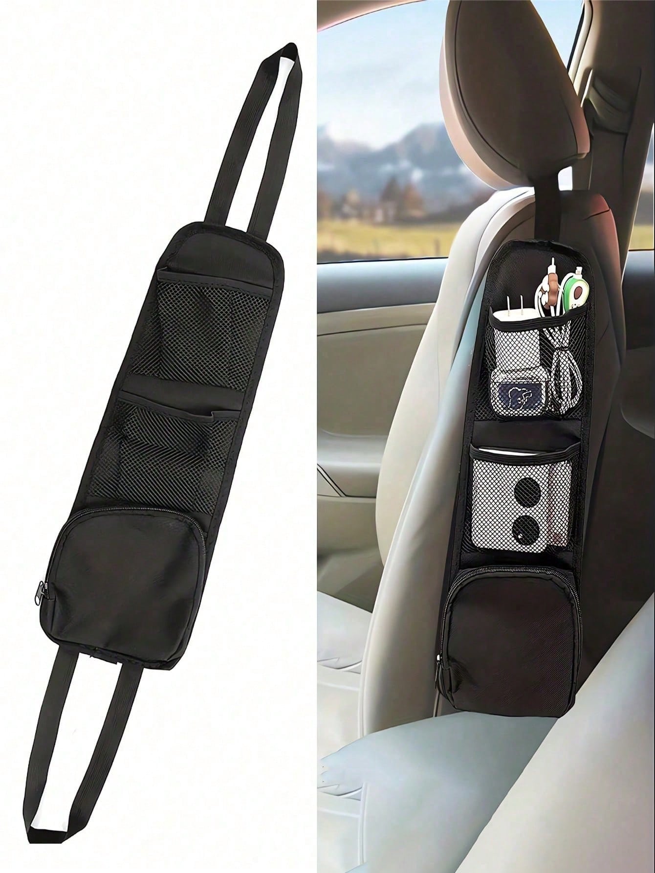 1pair Black Car Seat Organizer Car Storage Bag Car Hanging Storage Bag With Multi-Pocket Car Seat Storage Bag Mesh Hanging Storage Bag Auto Seat Side Bag Organizer Phone Holder Drink Holder Phone Orga
