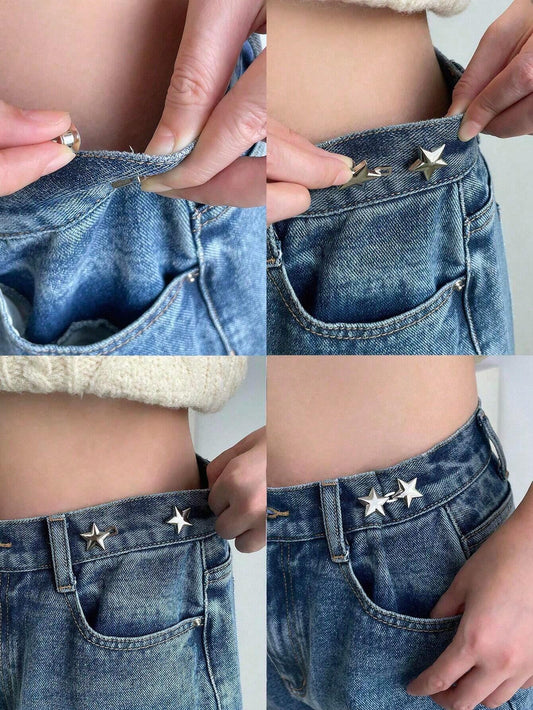 1pair Small Star Waist Buckle, Detachable No-Nail Waist Button For Jeans- Waist Reduction Tool- Stitch-Free Waist Adjustment- Improve Waistline Effortlessly