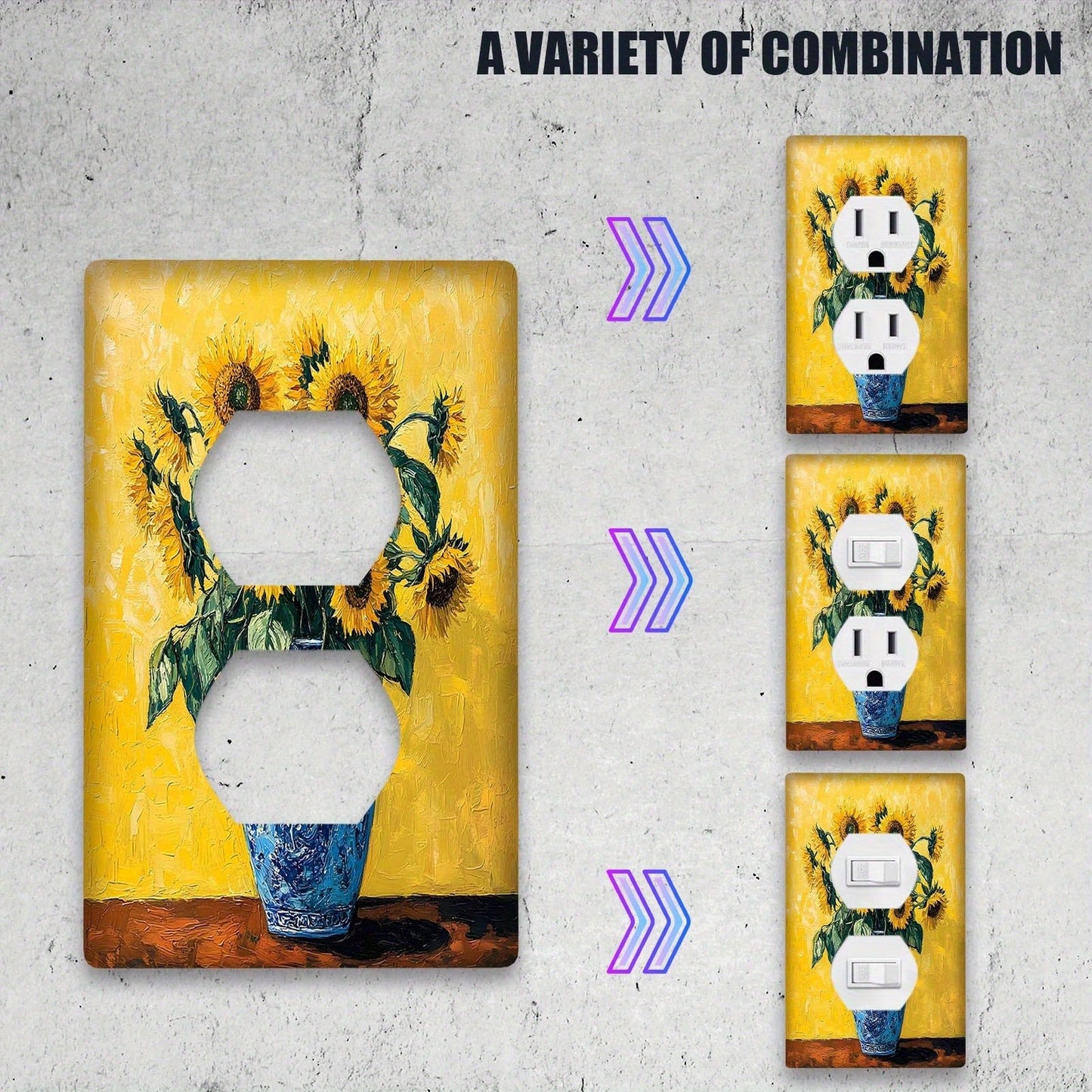 1pc 1Gang/2Gang Rustic Sunflower Vase Polycarbonate Thermoplastic Light Switch Light Switch Plate Cover Decor Outlet Wall Plate Cover Home Kitchen Room Decorative