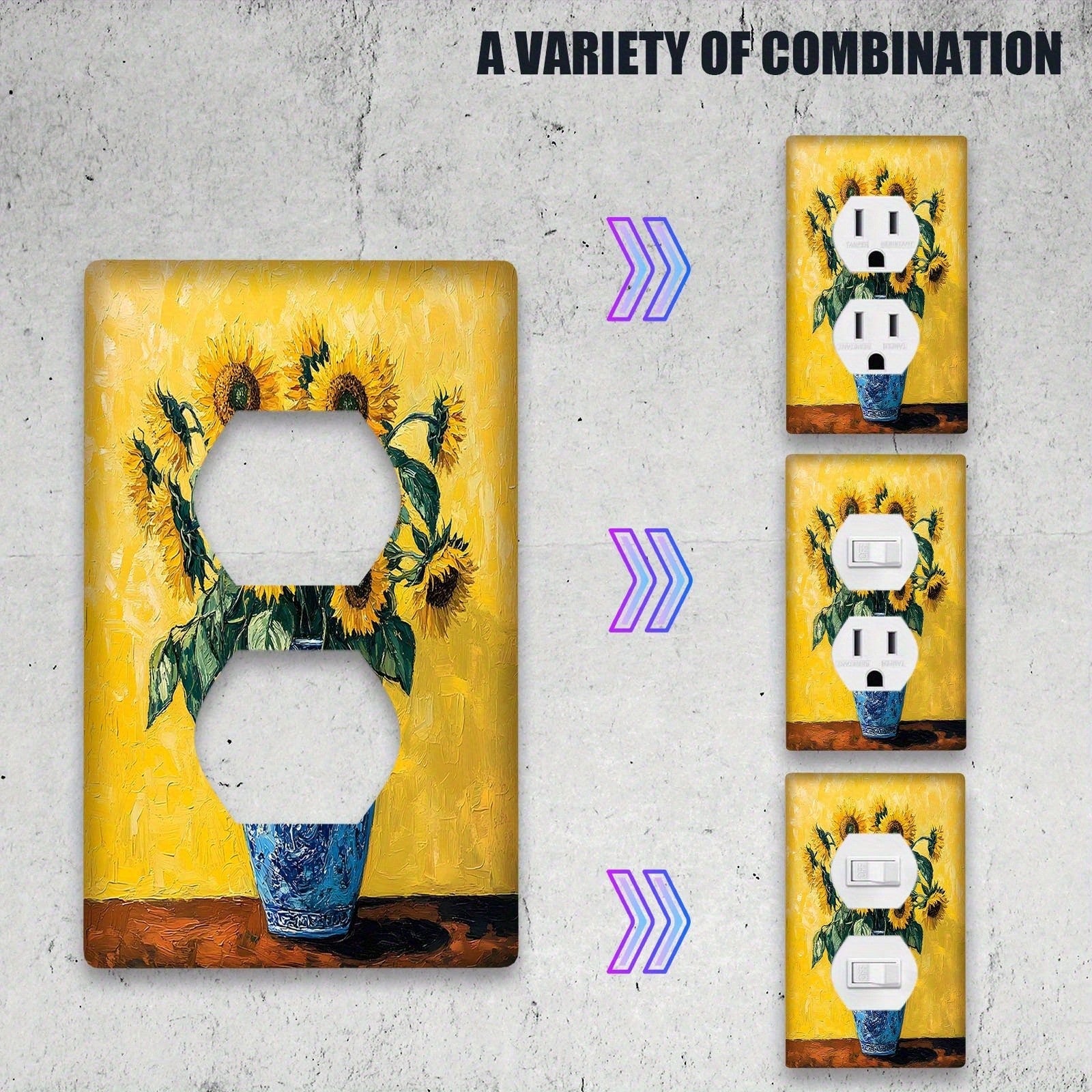 1pc 1Gang/2Gang Rustic Sunflower Vase Polycarbonate Thermoplastic Light Switch Light Switch Plate Cover Decor Outlet Wall Plate Cover Home Kitchen Room Decorative