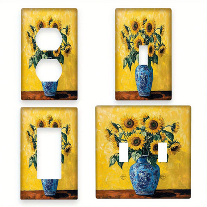 1pc 1Gang/2Gang Rustic Sunflower Vase Polycarbonate Thermoplastic Light Switch Light Switch Plate Cover Decor Outlet Wall Plate Cover Home Kitchen Room Decorative