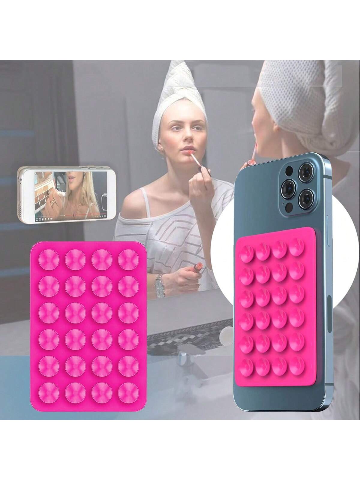1pc 24pcs Square Silicone Suction Cup, Universal Phone Case Suction Cup, Tablet Computer, Power Bank Suction Cup Decoration DIY Accessory, 80*55MM