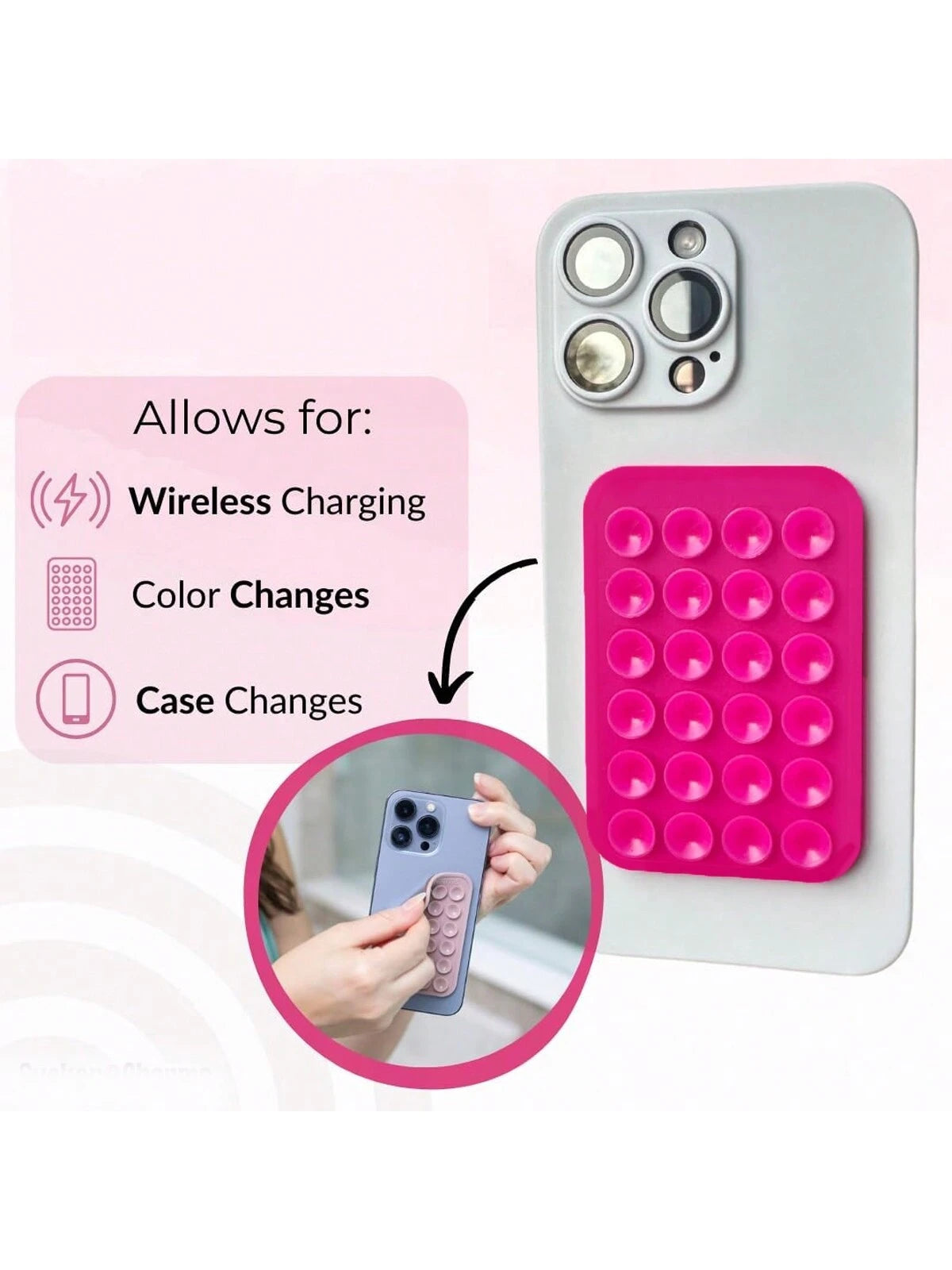 1pc 24pcs Square Silicone Suction Cup, Universal Phone Case Suction Cup, Tablet Computer, Power Bank Suction Cup Decoration DIY Accessory, 80*55MM