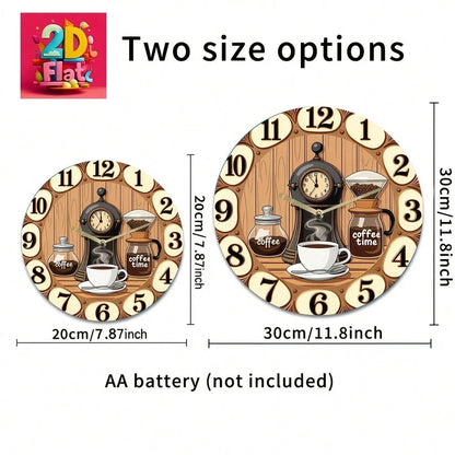 1Pc 2D Flat Coffee Machine Cup "Coffee Time" Print Wall Clock, 12Inch Silent Round Clock For Kitchen Living Room Bedroom, Vintage Coffee Bar Country