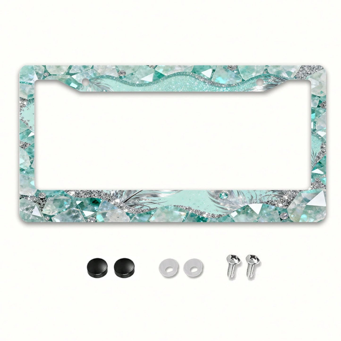 1pc 2D Mint Mambo Crystal License Plate Frame 12*6inch, Fit Standard US Cars SUV Trucks, Easy Install With Screws, Durable Stylish Car Accessory,Car Decorn,Car Acessesories,Motorcycle Acesories,Car Mu