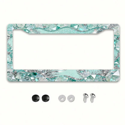 1pc 2D Mint Mambo Crystal License Plate Frame 12*6inch, Fit Standard US Cars SUV Trucks, Easy Install With Screws, Durable Stylish Car Accessory,Car Decorn,Car Acessesories,Motorcycle Acesories,Car Mu