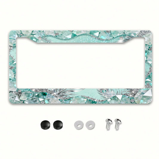 1pc 2D Mint Mambo Crystal License Plate Frame 12*6inch, Fit Standard US Cars SUV Trucks, Easy Install With Screws, Durable Stylish Car Accessory,Car Decorn,Car Acessesories,Motorcycle Acesories,Car Mu