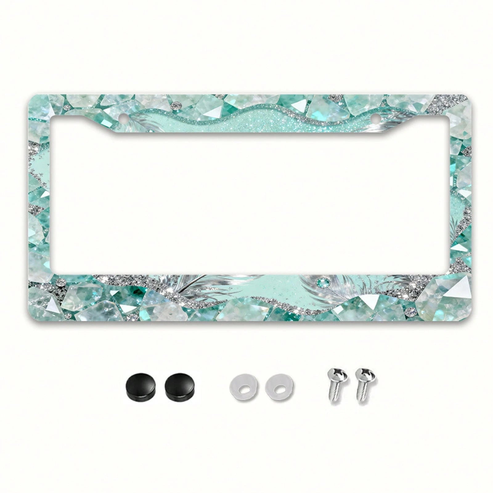 1pc 2D Mint Mambo Crystal License Plate Frame 12*6inch, Fit Standard US Cars SUV Trucks, Easy Install With Screws, Durable Stylish Car Accessory,Car Decorn,Car Acessesories,Motorcycle Acesories,Car Mu