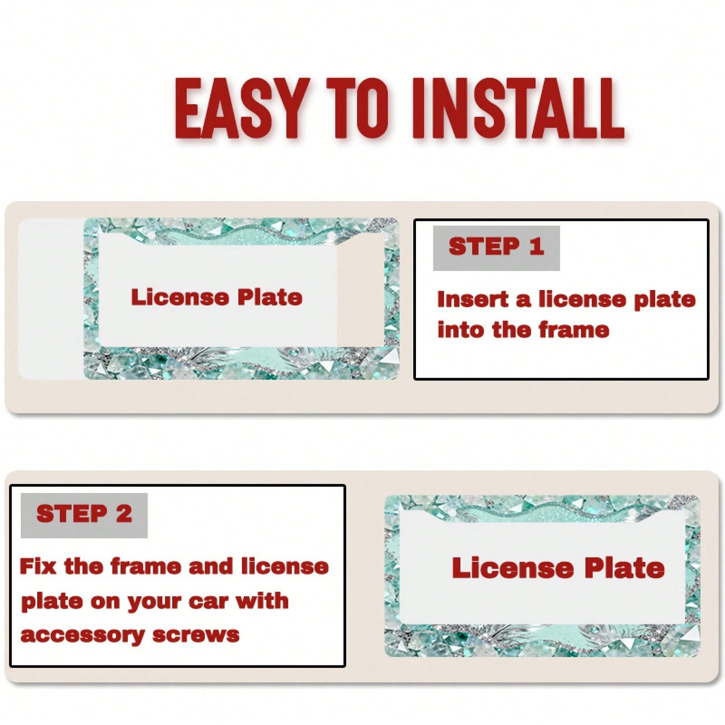 1pc 2D Mint Mambo Crystal License Plate Frame 12*6inch, Fit Standard US Cars SUV Trucks, Easy Install With Screws, Durable Stylish Car Accessory,Car Decorn,Car Acessesories,Motorcycle Acesories,Car Mu