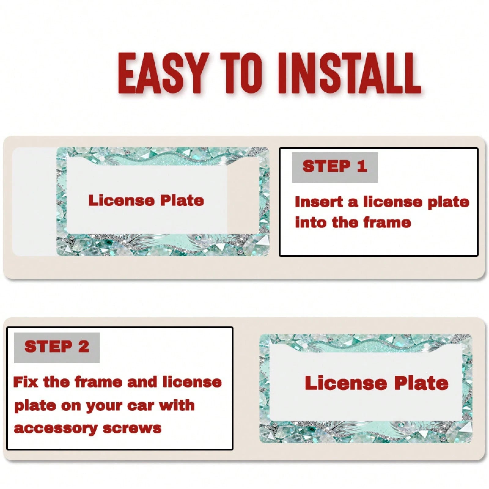 1pc 2D Mint Mambo Crystal License Plate Frame 12*6inch, Fit Standard US Cars SUV Trucks, Easy Install With Screws, Durable Stylish Car Accessory,Car Decorn,Car Acessesories,Motorcycle Acesories,Car Mu