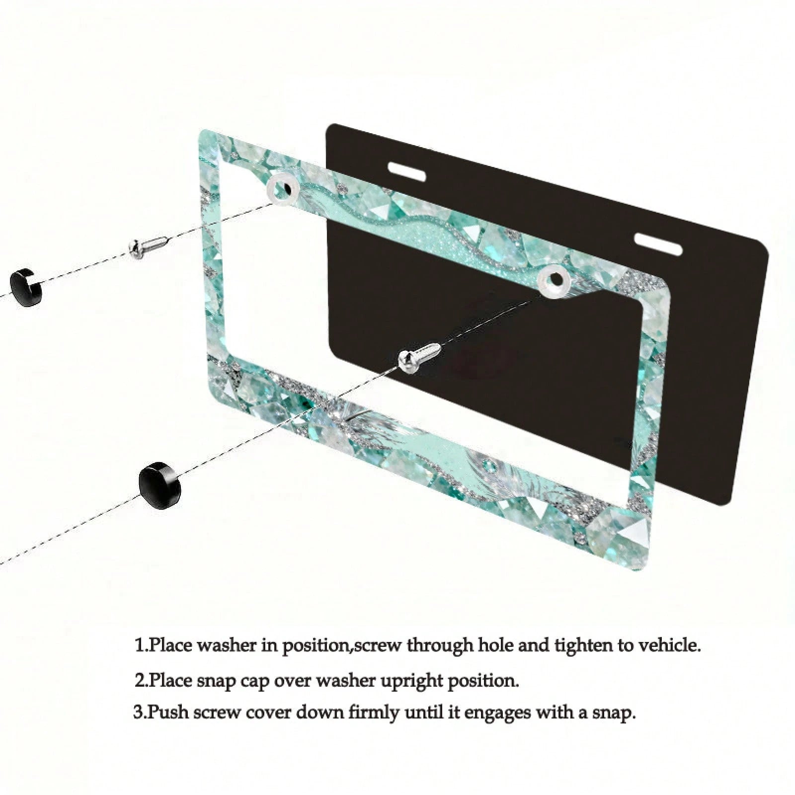 1pc 2D Mint Mambo Crystal License Plate Frame 12*6inch, Fit Standard US Cars SUV Trucks, Easy Install With Screws, Durable Stylish Car Accessory,Car Decorn,Car Acessesories,Motorcycle Acesories,Car Mu