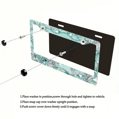 1pc 2D Mint Mambo Crystal License Plate Frame 12*6inch, Fit Standard US Cars SUV Trucks, Easy Install With Screws, Durable Stylish Car Accessory,Car Decorn,Car Acessesories,Motorcycle Acesories,Car Mu