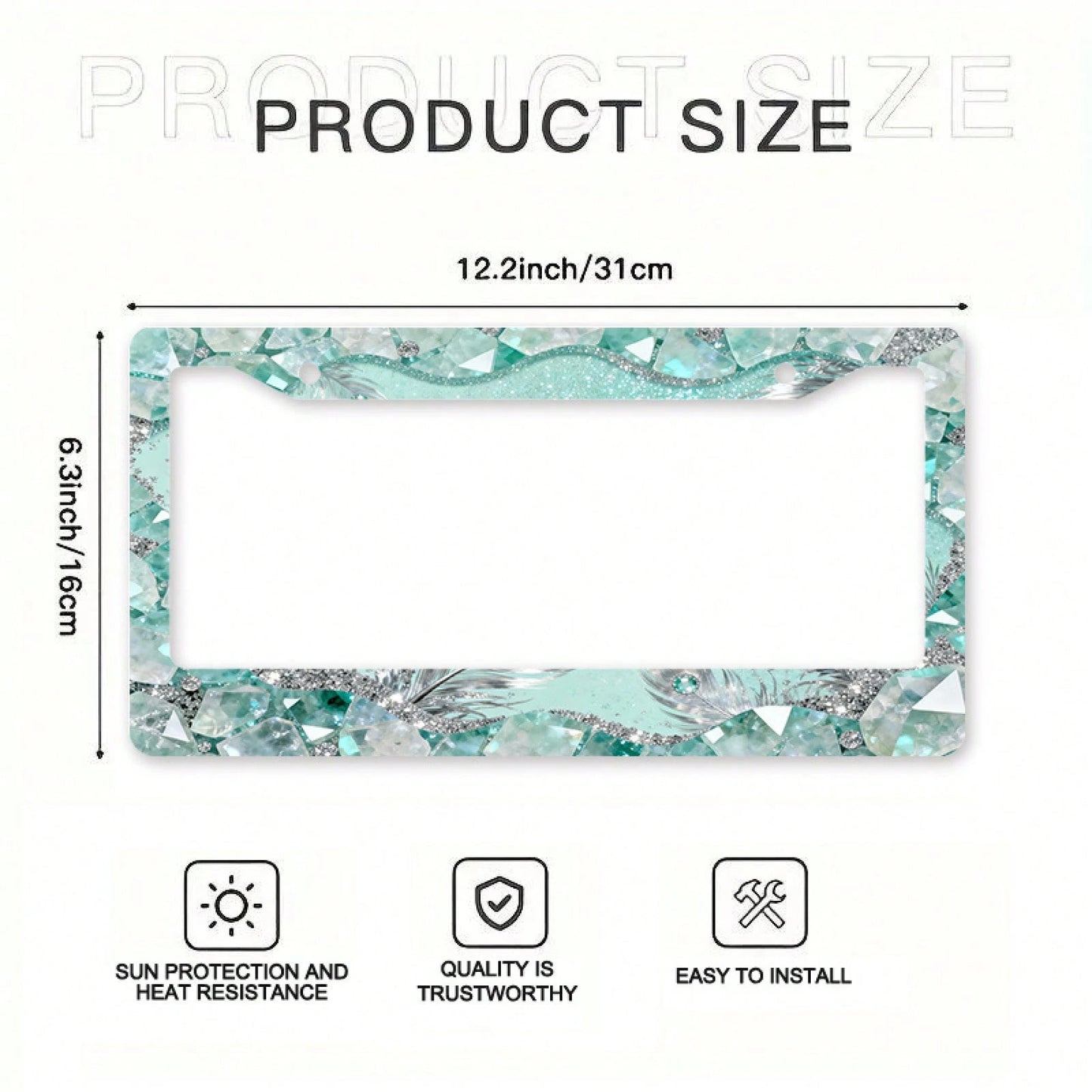 1pc 2D Mint Mambo Crystal License Plate Frame 12*6inch, Fit Standard US Cars SUV Trucks, Easy Install With Screws, Durable Stylish Car Accessory,Car Decorn,Car Acessesories,Motorcycle Acesories,Car Mu