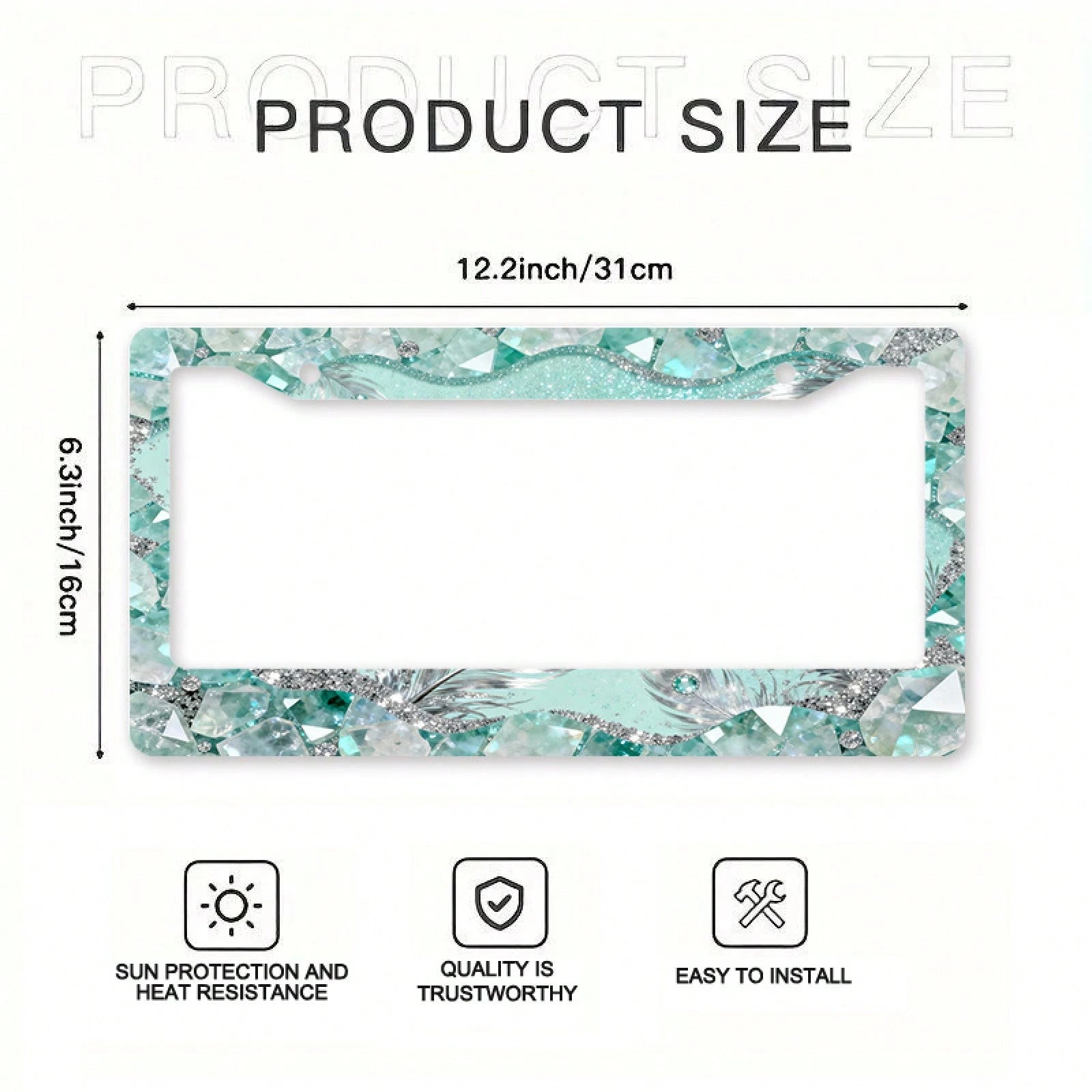 1pc 2D Mint Mambo Crystal License Plate Frame 12*6inch, Fit Standard US Cars SUV Trucks, Easy Install With Screws, Durable Stylish Car Accessory,Car Decorn,Car Acessesories,Motorcycle Acesories,Car Mu